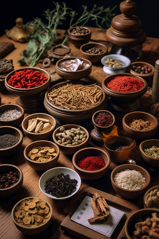 AI数字艺术简约中医药馆场景摄影图片-众图网