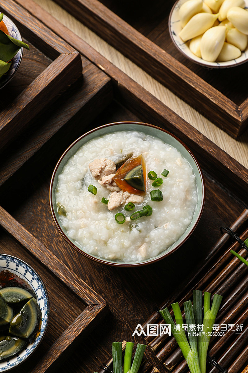 咸香皮蛋瘦肉粥粥类美食摄影图片素材