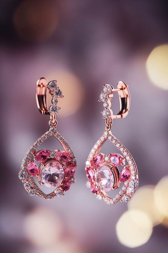 AI数字艺术高清粉钻耳环珠宝首饰摄影图片-众图网