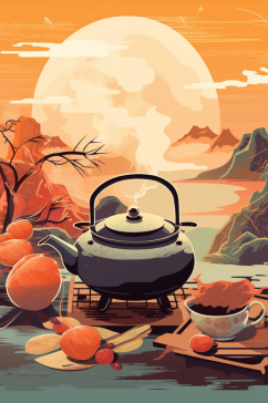 AI数字艺术中国风围炉煮茶插画