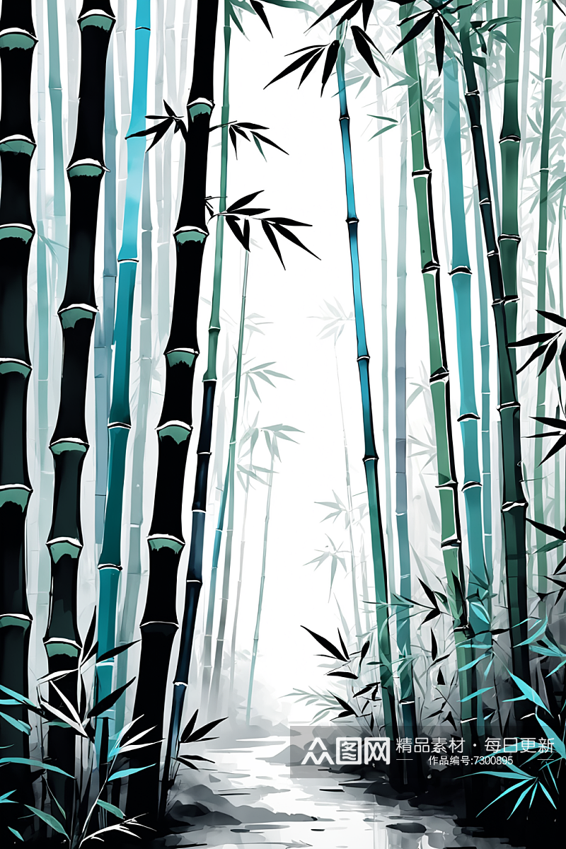 AI数字艺术中国风竹子竹林自然风景插画素材