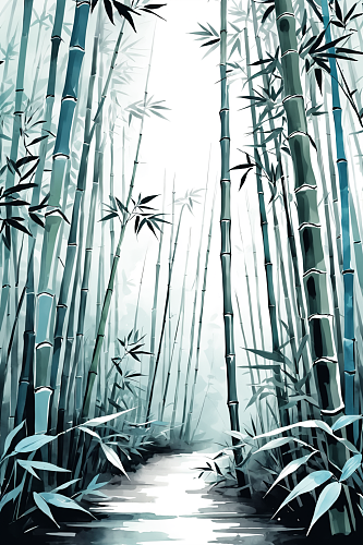 AI数字艺术中国风竹子竹林自然风景插画