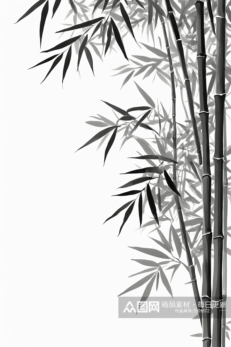 AI数字艺术中国风竹子竹林水墨插画素材