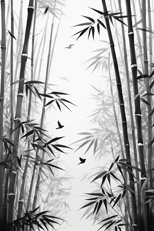 AI数字艺术中国风竹子竹林水墨意境插画