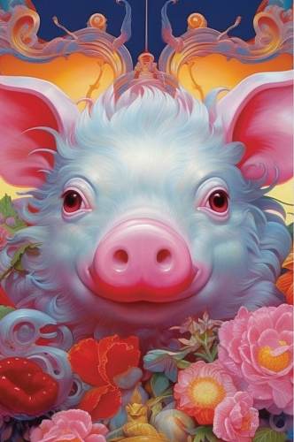 AI数字艺术栩栩如生十二生肖猪年动物插画
