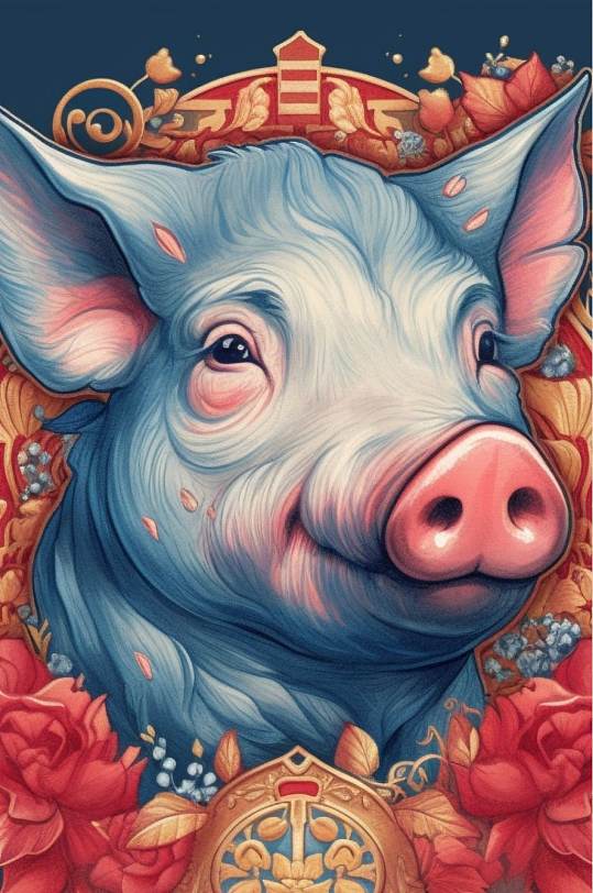 AI数字艺术精美花纹猪年动物纹样插画