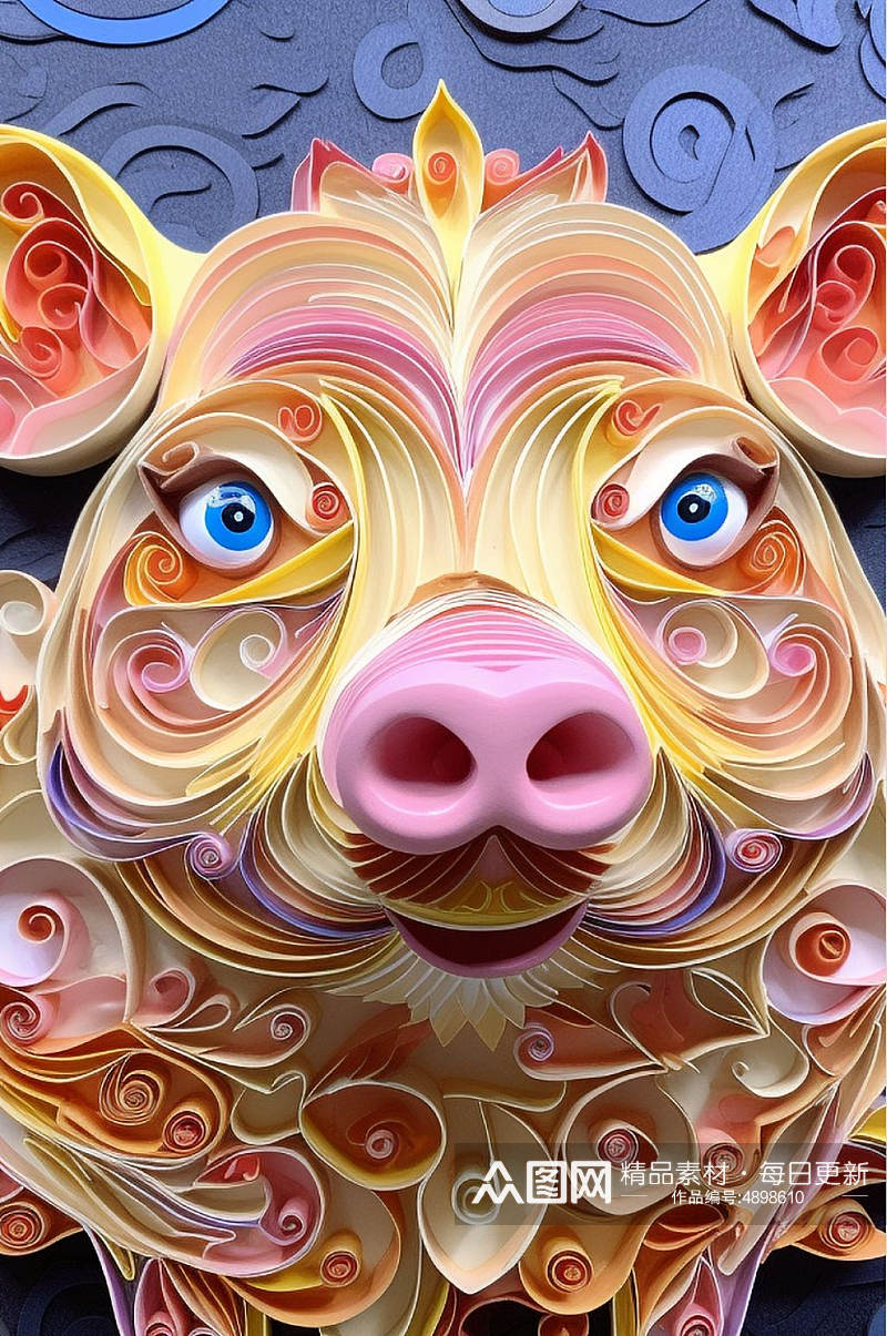 AI数字艺术精美中国风花纹猪年插画素材