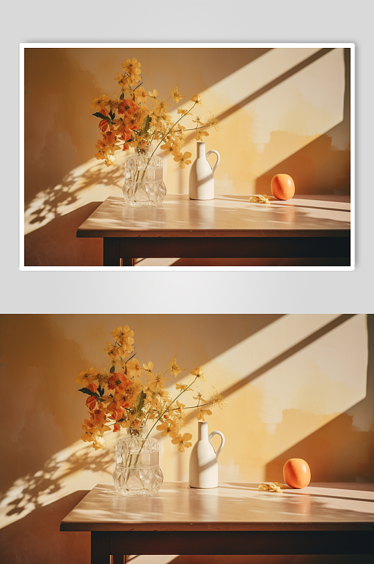 AI数字艺术摆放在桌上的鲜花摄影图