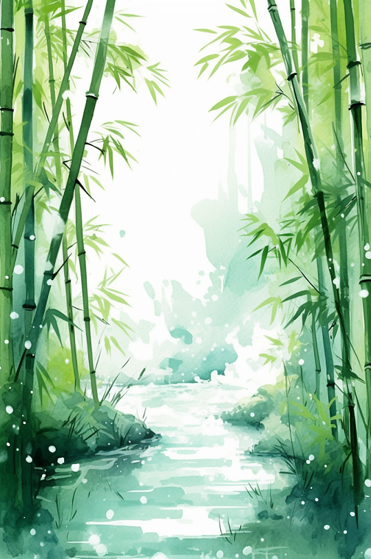 AI数字艺术中国风竹子竹林自然风景插画