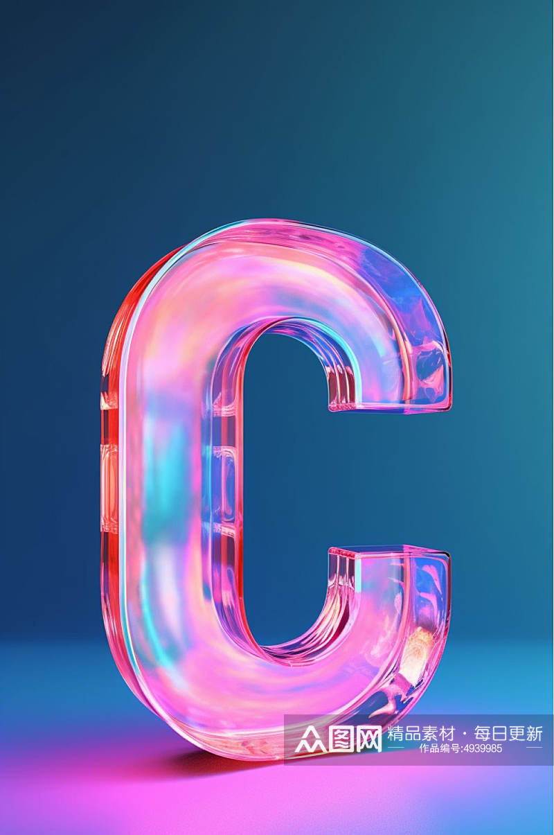 AI数字艺术炫彩彩色玻璃发光字母模型素材
