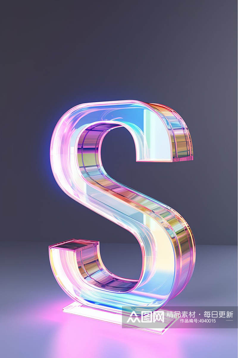 AI数字艺术高清彩色玻璃发光字母模型素材