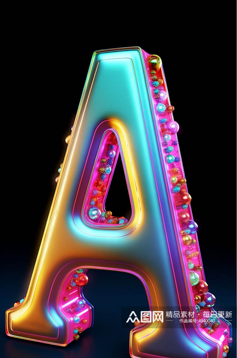 AI数字艺术高清彩色玻璃发光字母模型素材