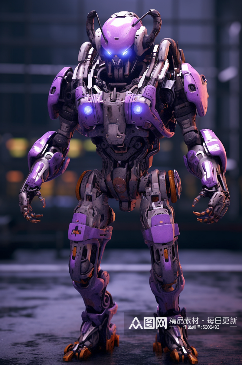 AI数字紫色可爱科技感机器人模型素材