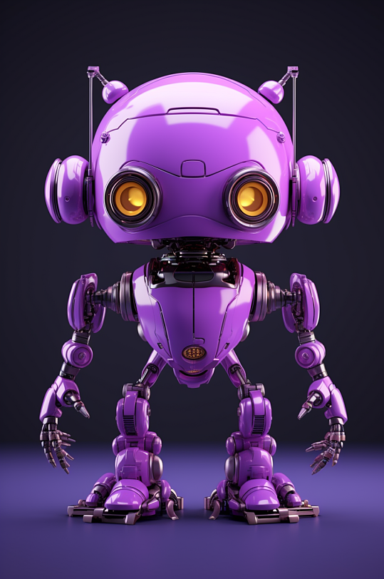 AI数字紫色可爱科技感机器人模型