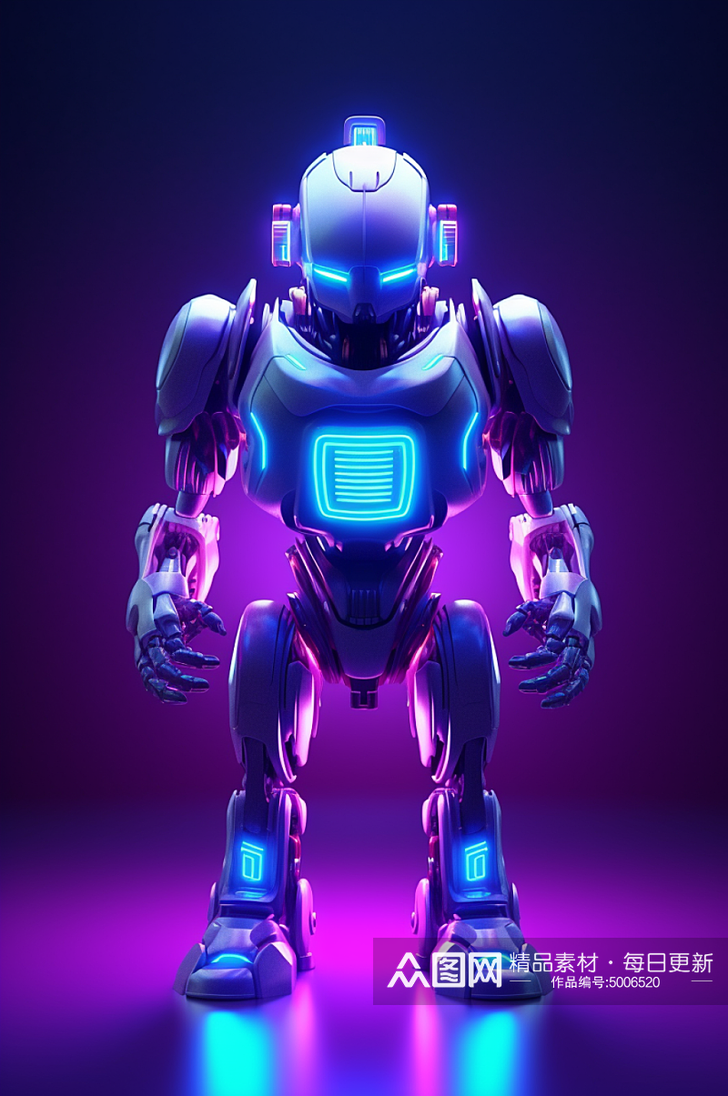 AI数字紫色可爱科技感机器人模型素材
