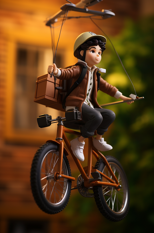 AI数字艺术3D学生骑自行车人物模型