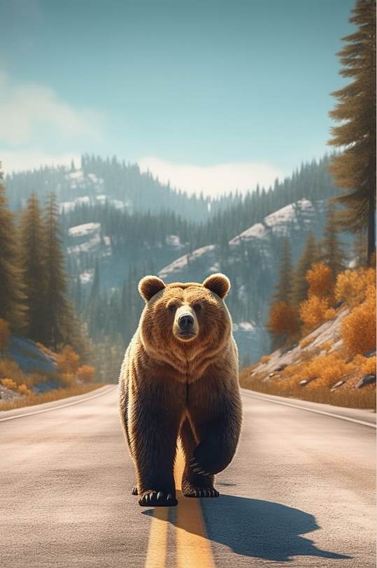 AI数字艺术卡通高清棕熊动物摄影图片