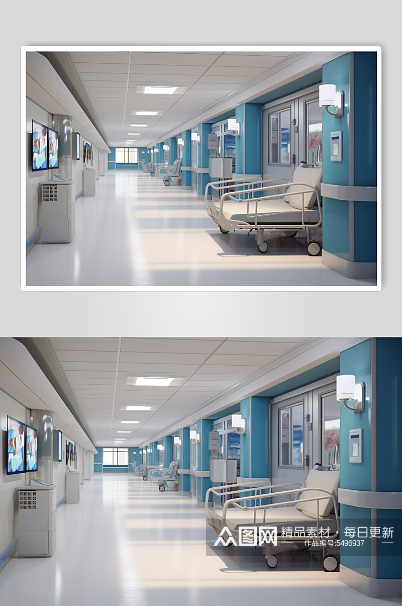 AI数字艺术走廊医院场景摄影图素材