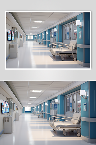 AI数字艺术走廊医院场景摄影图