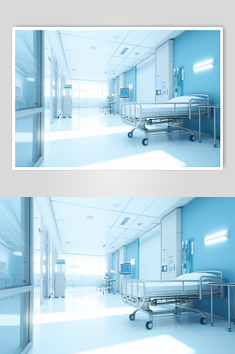 AI数字艺术走廊医院场景摄影图