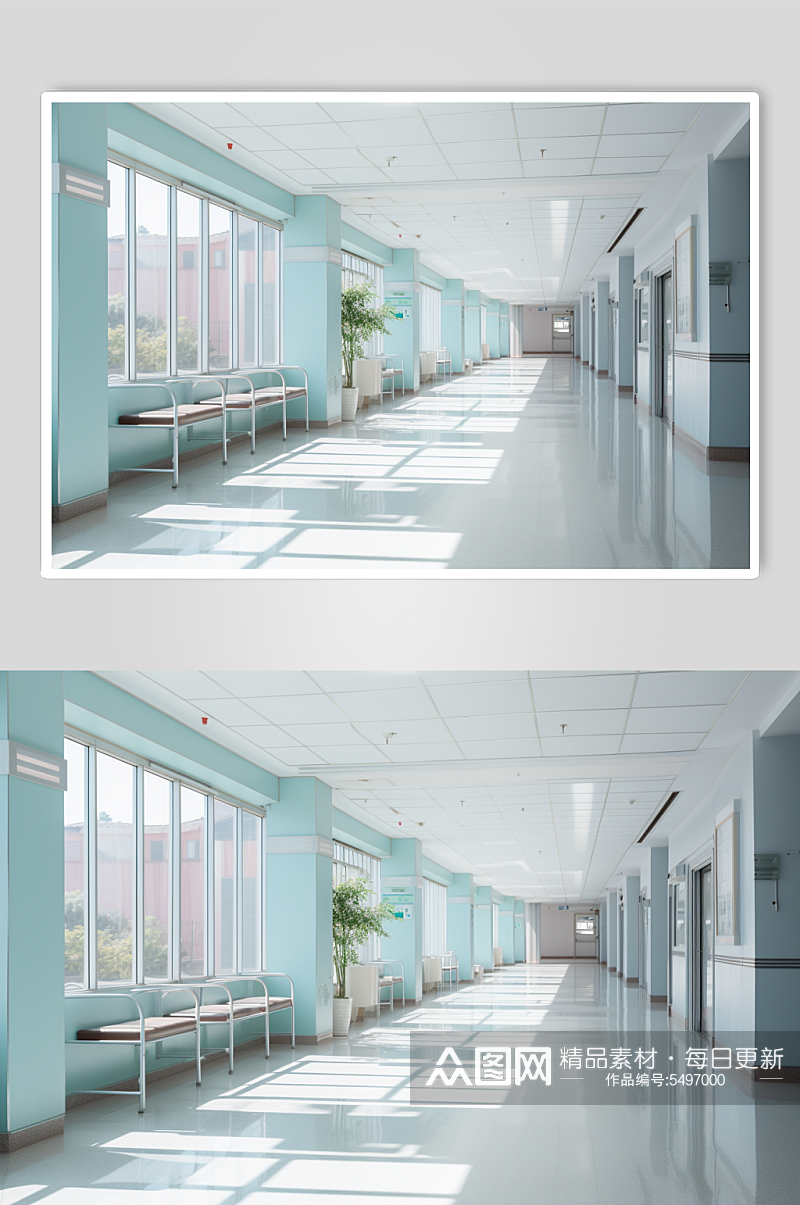 AI数字艺术走廊医院场景摄影图素材