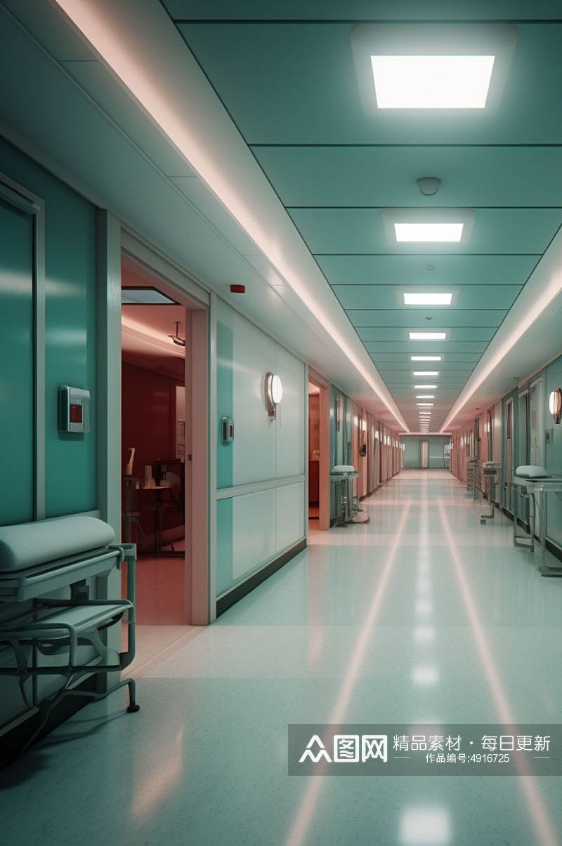 AI数字艺术高清走廊医院场景摄影图片素材