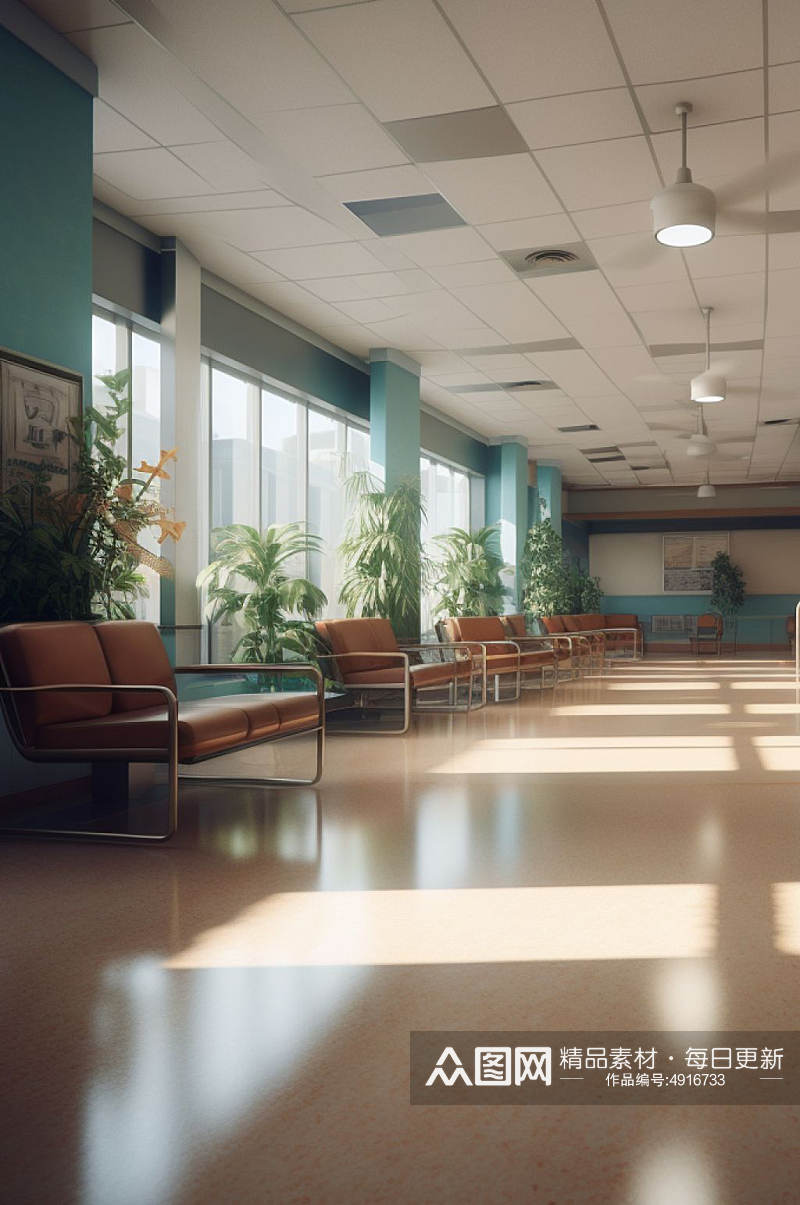 AI数字艺术简洁走廊医院场景摄影图片素材