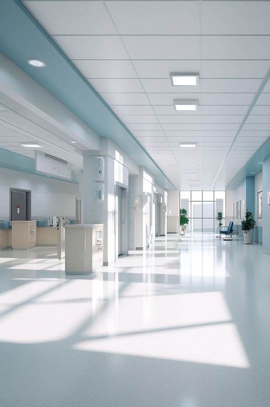 AI数字艺术简洁走廊医院场景摄影图片