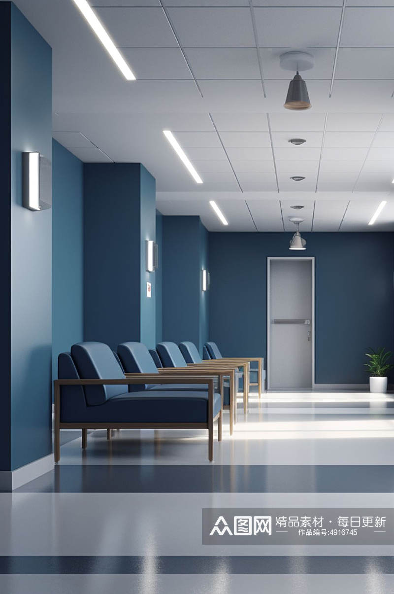 AI数字艺术简洁走廊医院场景摄影图片素材