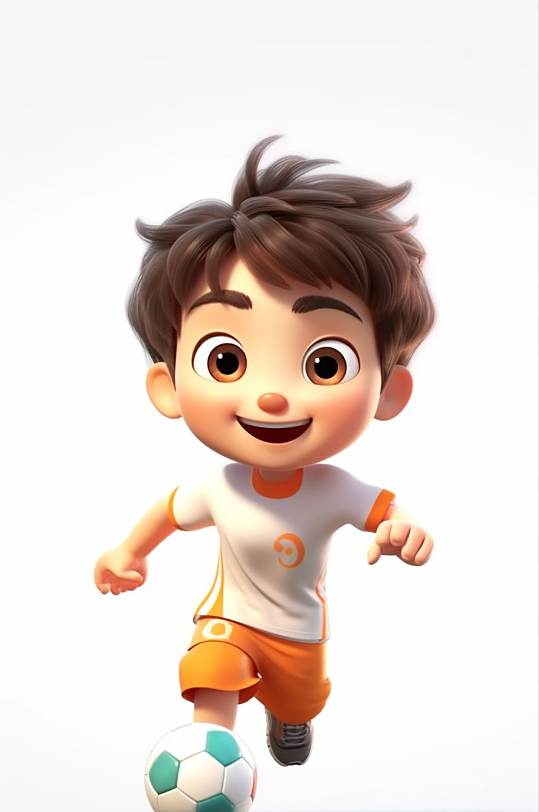 AI数字艺术卡通儿童踢足球人物模型-众图网