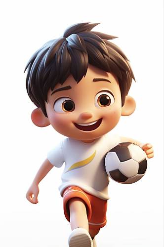 AI数字艺术卡通儿童踢足球人物模型