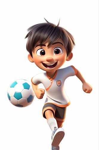 AI数字艺术卡通儿童踢足球人物模型