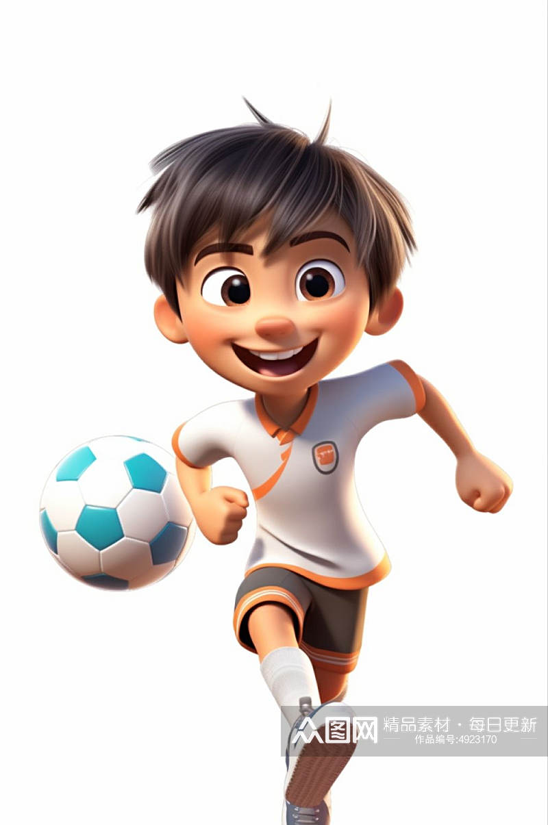 AI数字艺术卡通儿童踢足球人物模型素材