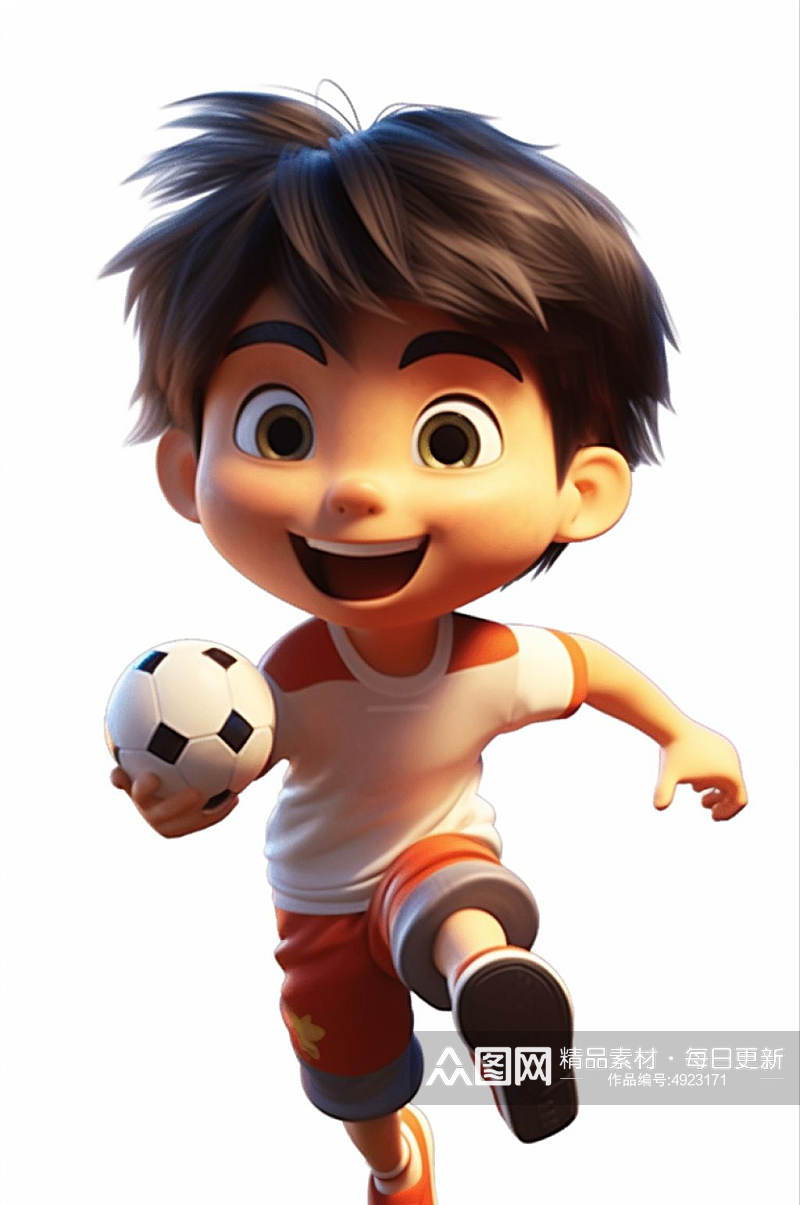 AI数字艺术卡通儿童踢足球人物模型素材