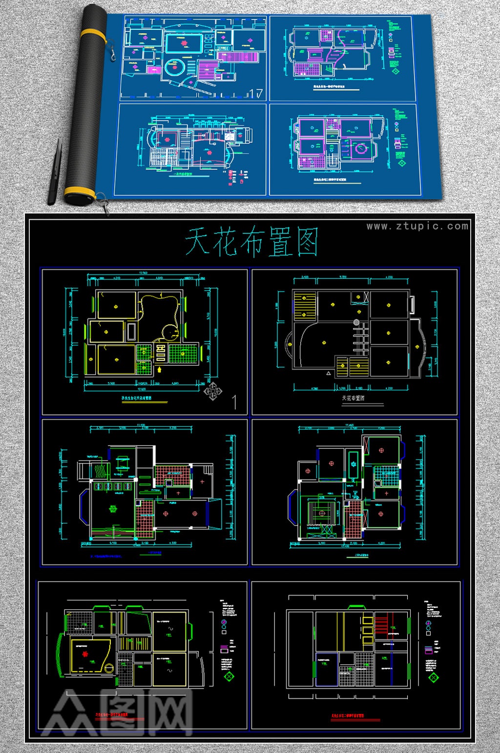 天花布置图CAD图库素材