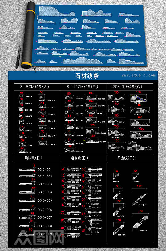 原创2019石材线条CAD图库