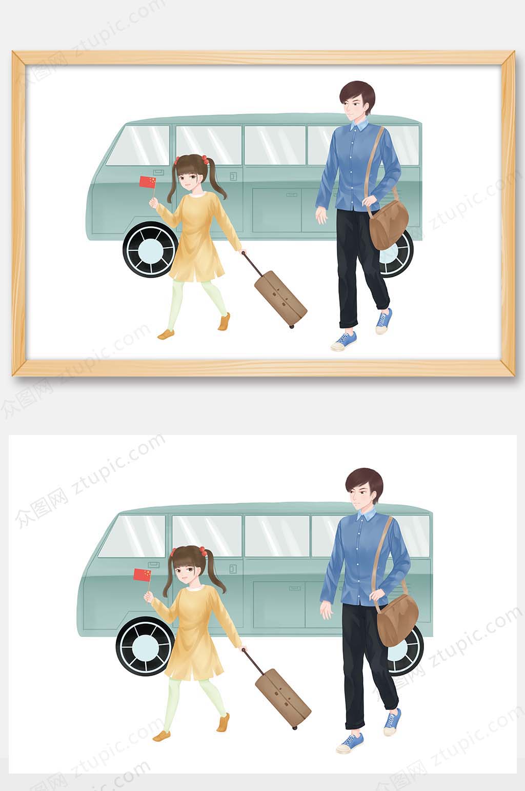 原创手绘国庆节旅行商业插画素材