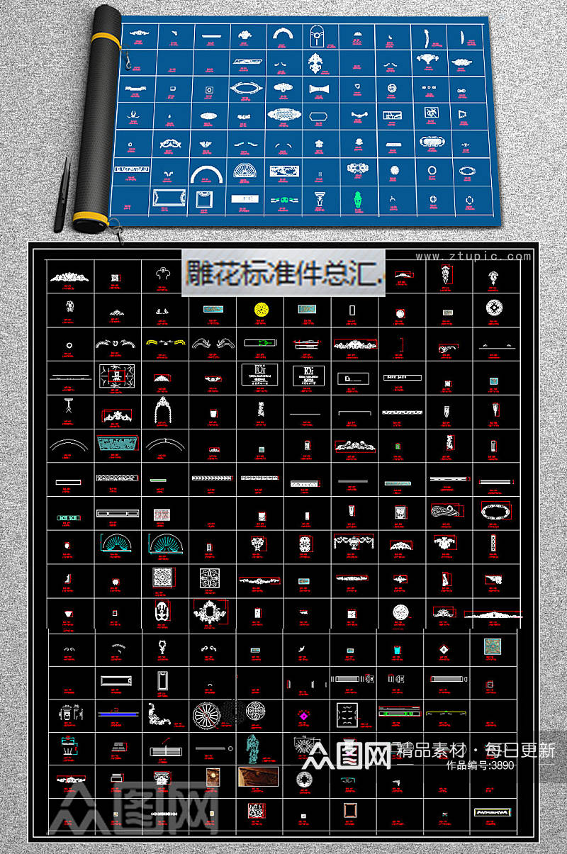 雕花标准件总汇CAD素材素材