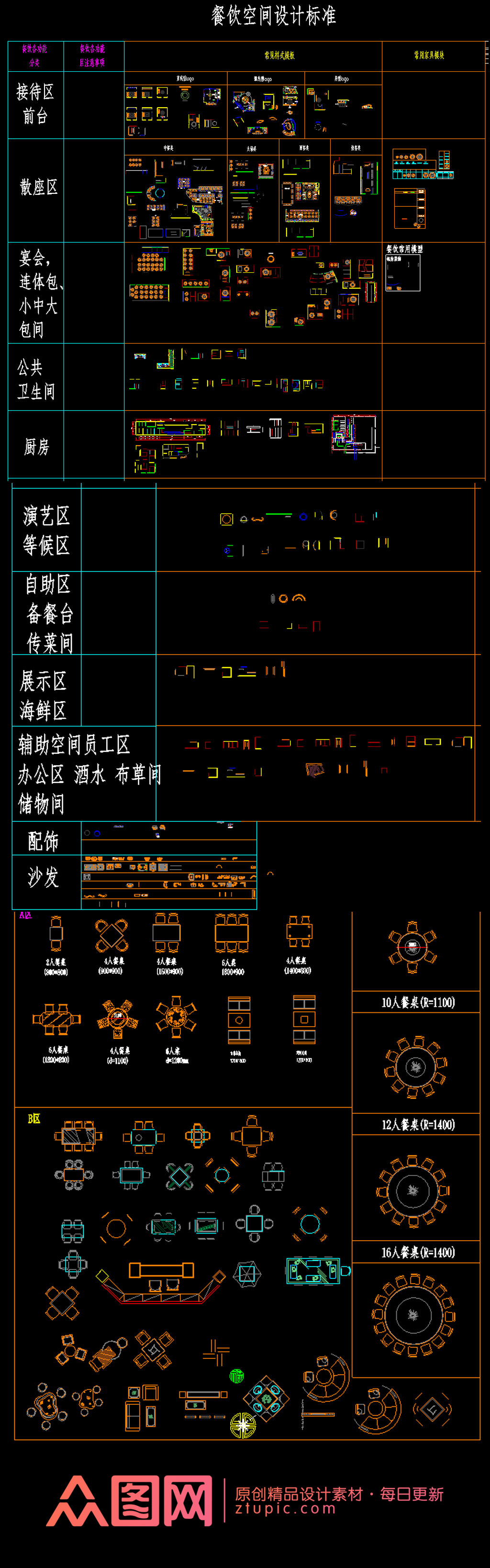 原创餐饮家居空间平面CAD图库素材