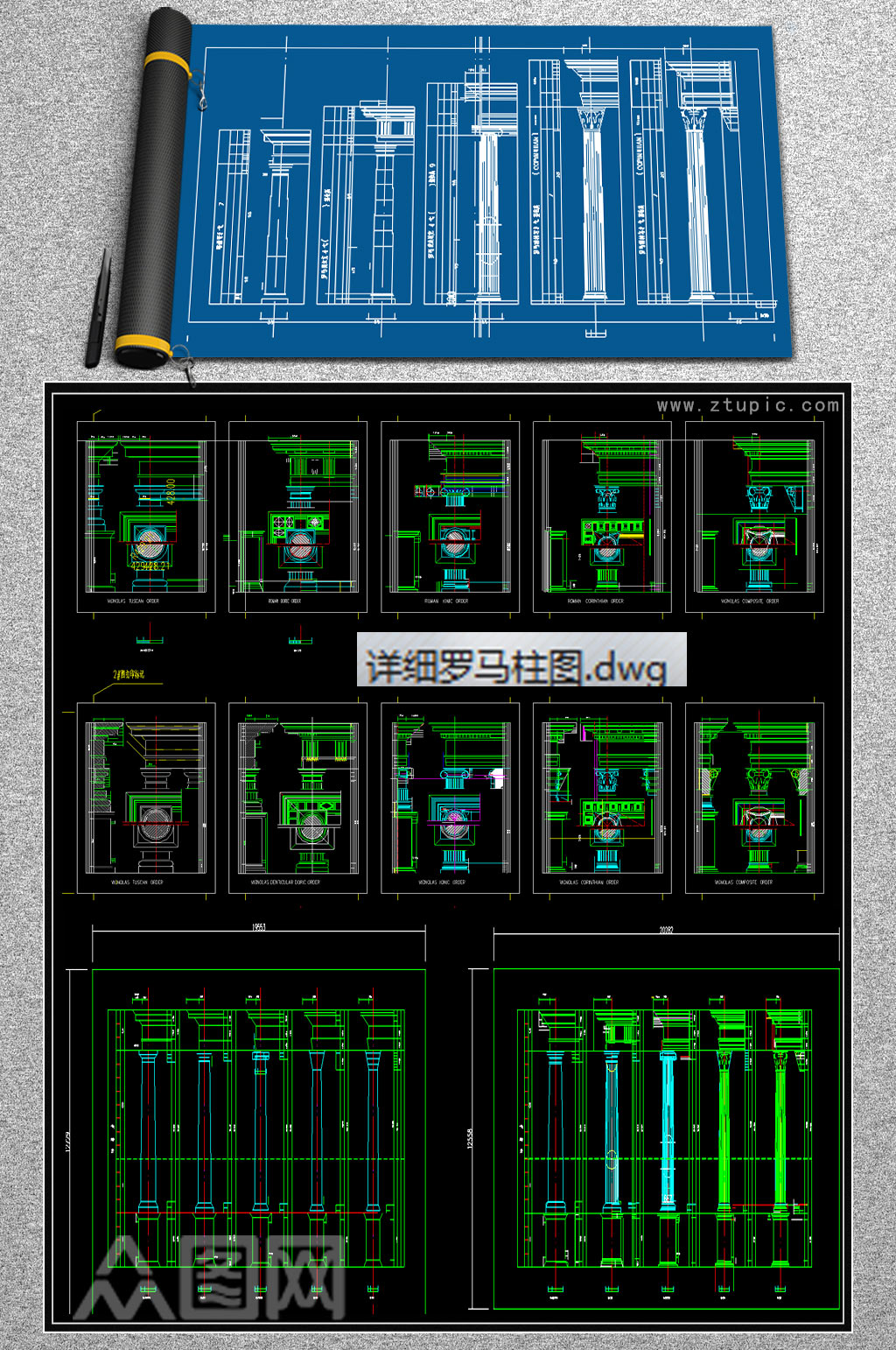 详细罗马柱cad图库素材