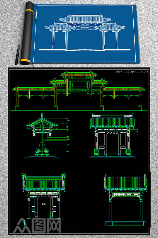 中式古建牌坊CAD施工图