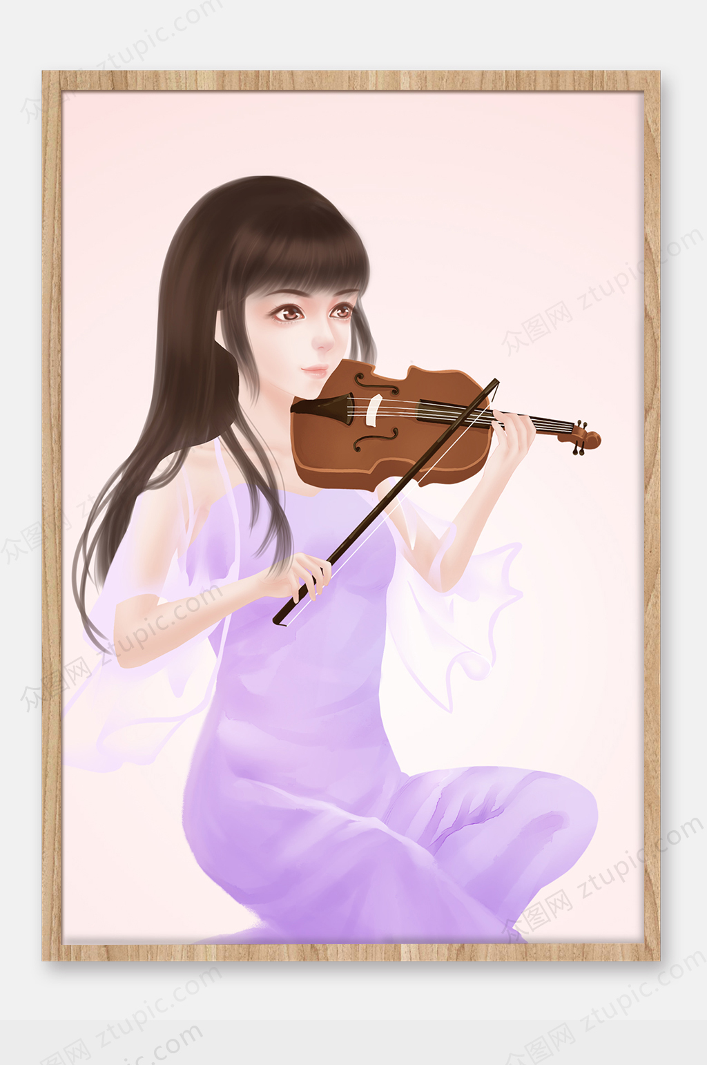 原创拉小提琴的女孩小提琴培训宣传插画素材