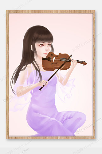 原创拉小提琴的女孩小提琴培训宣传插画