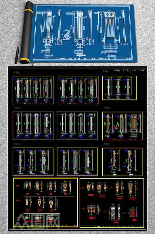 护墙板柜门罗马柱CAD设计模块-众图网