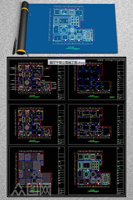 原创风格全屋定制展厅CAD图纸-众图网