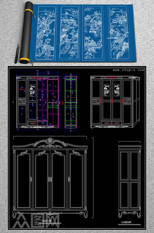 中式大衣柜顶箱柜CAD图库