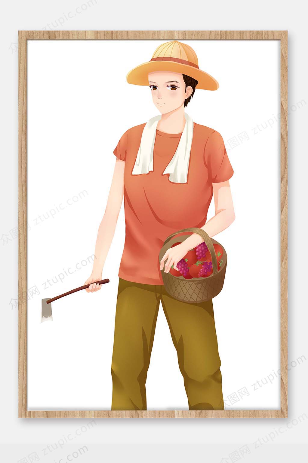 原创农民摘草莓劳动节插画素材