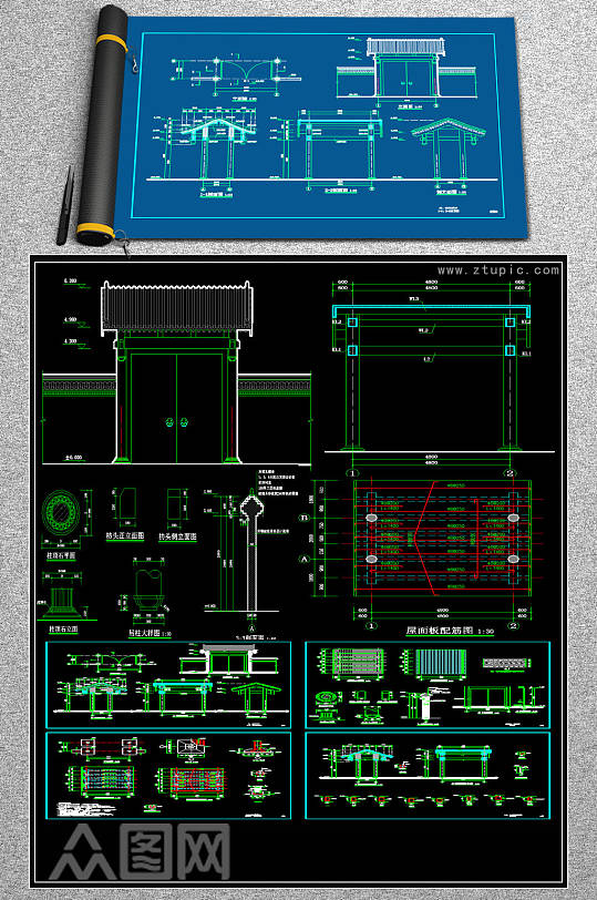 全套形车首大门CAD施工图