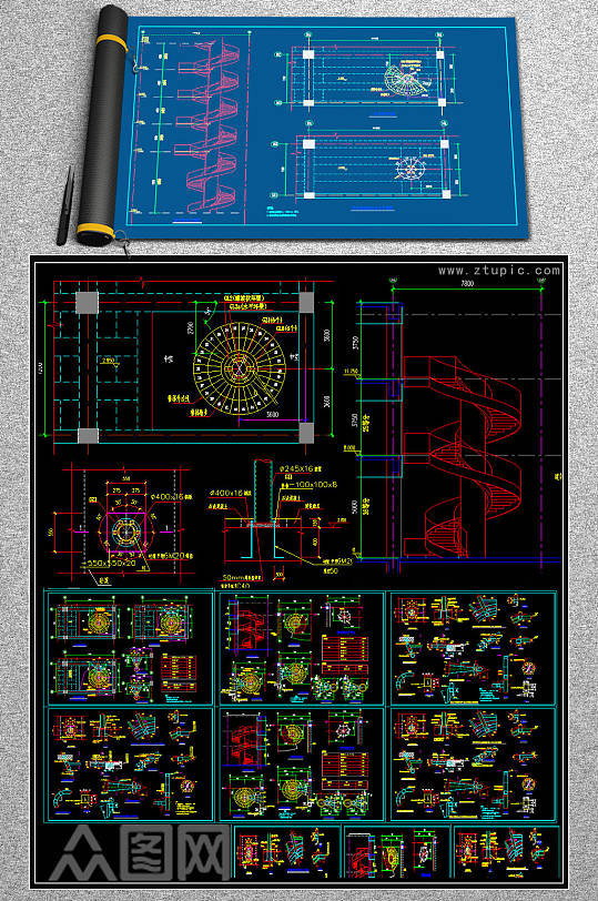 原创旋转楼梯CAD设计施工详图