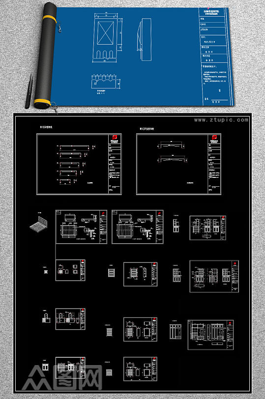 原创欧式全屋柜子CAD施工图效果图